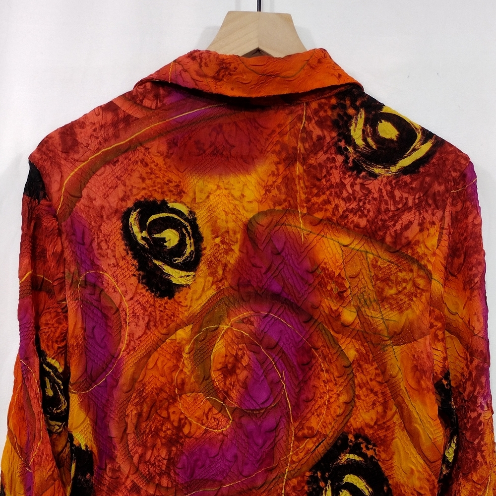 Milano Floral Tie Dye Button Shirt Womens L Orange Black Artsy Grunge Rockabilly - Picture 6 of 8